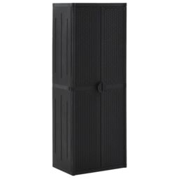Berkfield Home Garden Storage Cabinet Black 65x45x172 cm PP Rattan - Size: 65 x 45 x 172 cm