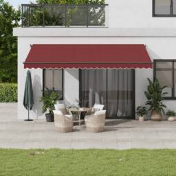 Berkfield Home Manual Retractable Awning with LEDs Burgundy 500x350 cm in Black - thumbnail 1