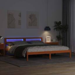 Berkfield Home Modern with LED Strip Lights with Headboard Brown 200 x 200 cm So - thumbnail 4