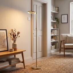 Happy Homewares Modern LED Halo Ring Floor Lamp with CCT Dimmer Button in Metallic Gold - thumbnail 6