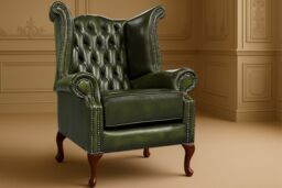 Somnior 2 Leather Chesterfield Wingback Scrolled Arm Chair Set UK Manufactured in Dark Green - Size: 1 Seater - thumbnail 2