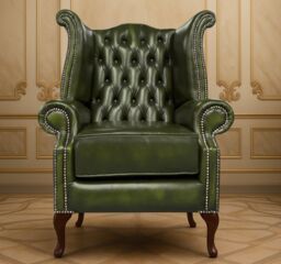 Somnior 2 Leather Chesterfield Wingback Scrolled Arm Chair Set UK Manufactured in Dark Green - Size: 1 Seater - thumbnail 3