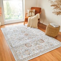 Livabliss Lilian-Washable Yellow Grey Vintage Traditional Boho Living Dining Rug - Size: 120 cm x 170 cm
