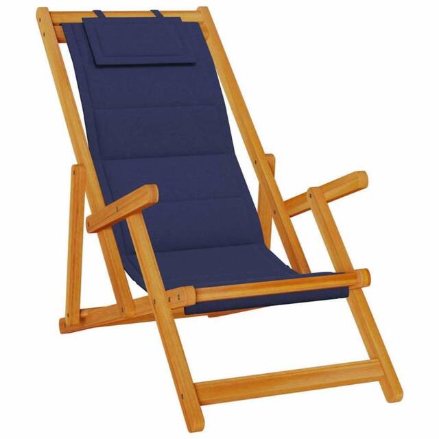Berkfield Home Folding Beach Chair with Armrests Blue Acacia Wood & Textilene - image 1