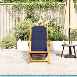 Berkfield Home Folding Beach Chair with Armrests Blue Acacia Wood & Textilene - thumbnail 3