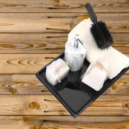 ATEK Bathroom Vanity Tray, Resin Dresser Jewelry Ring Dish Tank Storage Kitchen Sink Countertop Organiser Plate Holder for Candles Soap in Black - thumbnail 6