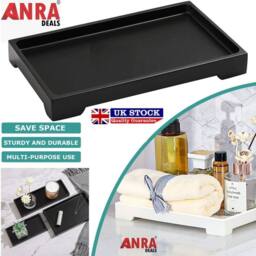 ATEK Bathroom Vanity Tray, Resin Dresser Jewelry Ring Dish Tank Storage Kitchen Sink Countertop Organiser Plate Holder for Candles Soap in Black