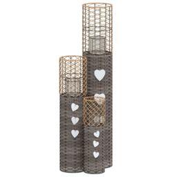 Berkfield Home Candle Holders 3 pcs Grey Wicker - thumbnail 2