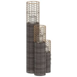 Berkfield Home Candle Holders 3 pcs Grey Wicker - thumbnail 4