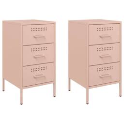 Berkfield Home Sturdy Bedside Cabinets 2 pcs Pink 36x39x68 cm Steel - Size: 36 x 39 x 68 cm - thumbnail 3