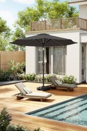 Garden Sanctuary Solar Powered LED Garden Parasol Patio Umbrella with Plastic Fillable Base in Dark Grey - thumbnail 3