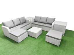 Fimous Outdoor Garden Furniture Sets 8 Seater Wicker Rattan Furniture Sofa Sets w/ Square Coffee Table high Back Lounge Sofa 2 Big Footstool 2 Side - thumbnail 1