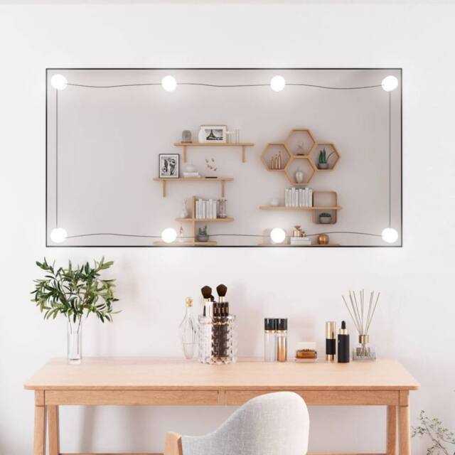 Berkfield Home Wall Mirror with LED Lights 50x100 cm Glass Rectangle in Silver - image 1