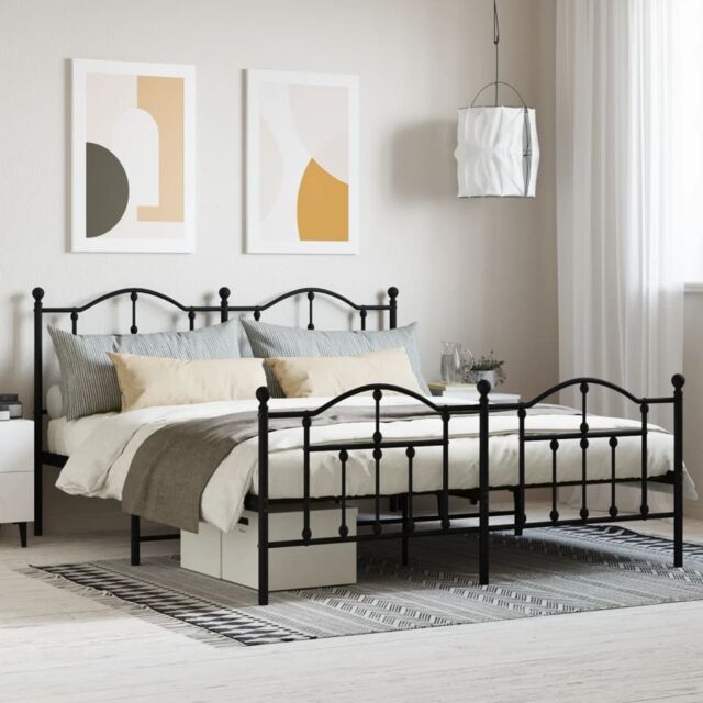 Berkfield Home Metal Bed Frame with Headboard & Footboard Black 180x200 cm Super King - image 1