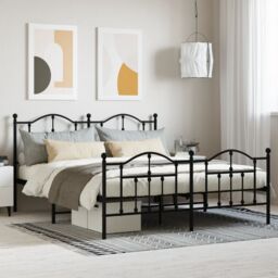 Berkfield Home Metal Bed Frame with Headboard & Footboard Black 180x200 cm Super King - thumbnail 1