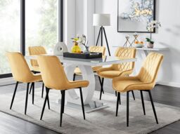 FurnitureboxUK Giovani 6-Seater Grey Glass Dining Table & 6 Pesaro Soft Velvet Dining Chairs in Mustard