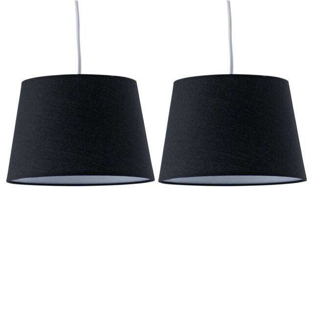 First Choice Lighting Set of 2 Black Cotton 23cm Tapered Cylinder Pendant or Lamp Shades - image 1