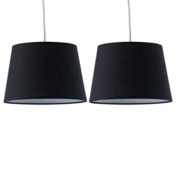 First Choice Lighting Set of 2 Black Cotton 23cm Tapered Cylinder Pendant or Lamp Shades - thumbnail 1