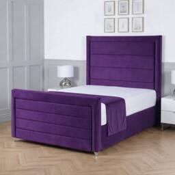 Living Comfort Bedz Selena Plush Velvet Upholstered Bed Slatted Base with 48Inch Headboard in Purple - Size: Double - thumbnail 1