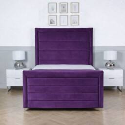Living Comfort Bedz Selena Plush Velvet Upholstered Bed Slatted Base with 48Inch Headboard in Purple - Size: Double - thumbnail 2