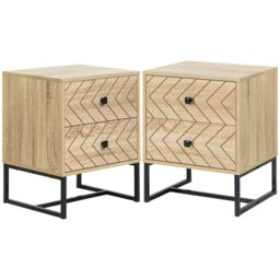 HOMCOM Bedside Table 2 Drawer Unit Nightstand Bedrom Metal Handles Set of 2 in Brown - thumbnail 2
