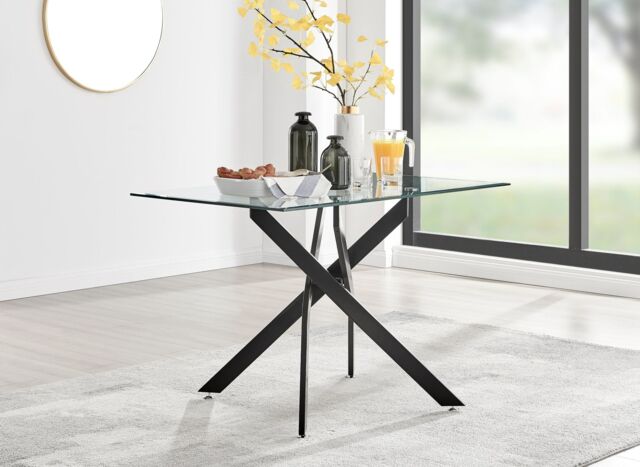FurnitureboxUK Leonardo 120cm 4-Seater Glass & Chrome Metal Starburst Dining Table in Black - image 1