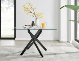 FurnitureboxUK Leonardo 120cm 4-Seater Glass & Chrome Metal Starburst Dining Table in Black - thumbnail 2
