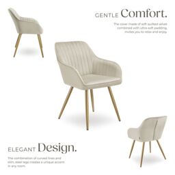 tectake Dining Chair Marilyn Set Of 6 - Cream/Gold in Cream - Size: 6 Pack - thumbnail 3