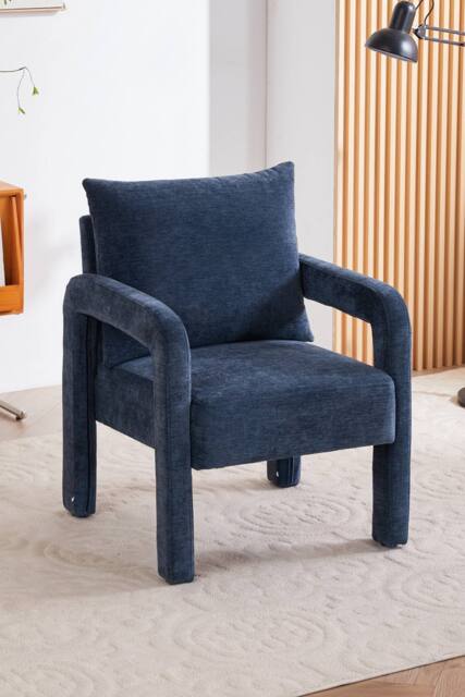 Living and Home Chenille Upholstered Accent Chair with Lumbar Pillow in Blue - image 1