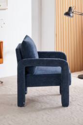Living and Home Chenille Upholstered Accent Chair with Lumbar Pillow in Blue - thumbnail 3