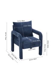 Living and Home Chenille Upholstered Accent Chair with Lumbar Pillow in Blue - thumbnail 6