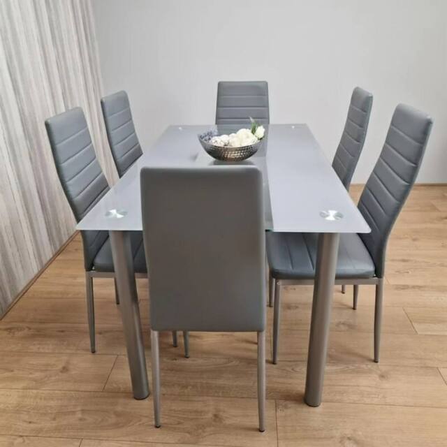 KOSY KOALA Grey Glass Dining Table Set with 6 Chairs Dining Furniture - image 1