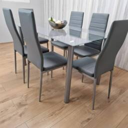 KOSY KOALA Grey Glass Dining Table Set with 6 Chairs Dining Furniture - thumbnail 2