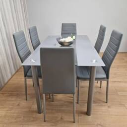 KOSY KOALA Grey Glass Dining Table Set with 6 Chairs Dining Furniture - thumbnail 1