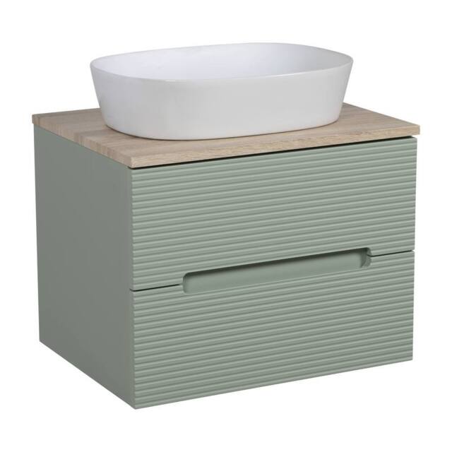 Bathroom Kingdom Monza Green & Oak Fluted Wall Hung Basin Vanity 600mm - image 1
