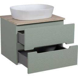 Bathroom Kingdom Monza Green & Oak Fluted Wall Hung Basin Vanity 600mm - thumbnail 2