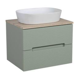 Bathroom Kingdom Monza Green & Oak Fluted Wall Hung Basin Vanity 600mm