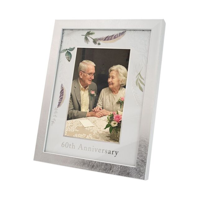 Happy Homewares Modern 60th Anniversary 4x6 Frame in Brushed Silver with Floral Decor - image 1