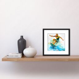 Artery8 Surfer Surfing Riding Point Break Wave Water Sport Sea Oil Painting Square Wooden Framed Wall Art Print Picture 8X8 Inch in Black - thumbnail 2