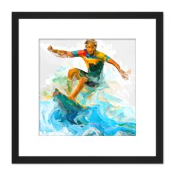 Artery8 Surfer Surfing Riding Point Break Wave Water Sport Sea Oil Painting Square Wooden Framed Wall Art Print Picture 8X8 Inch in Black - thumbnail 1