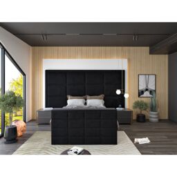 HOB Furniture Block Upholstered Tv Bed Frame, Luxury French Velvet, Black - Size: King - thumbnail 2