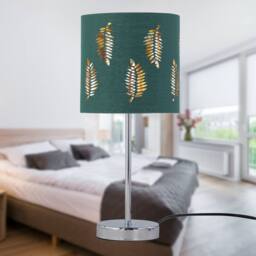 First Choice Lighting Chrome Touch Operated Table Lamp with Dark Green Fern Shade in Silver - thumbnail 6