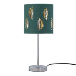 First Choice Lighting Chrome Touch Operated Table Lamp with Dark Green Fern Shade in Silver
