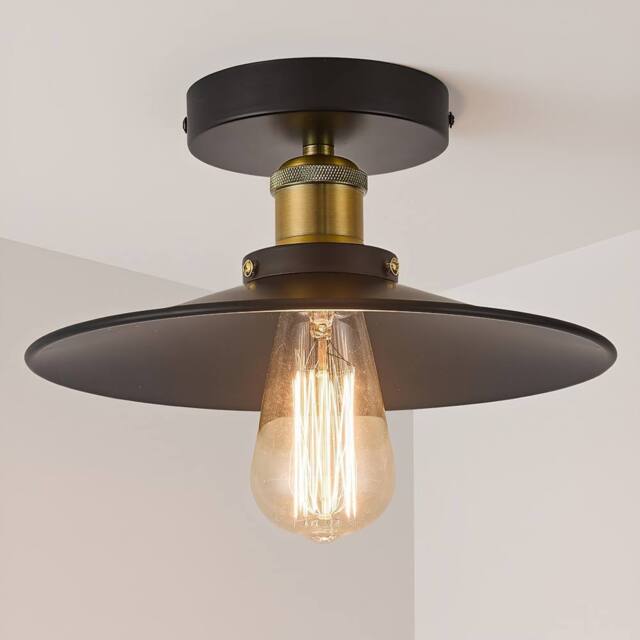 NIVOR 1 Light Industrial Aluminum Flush Mount Ceiling Black E27 (Set of 2) in Jet Black - image 1