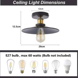 NIVOR 1 Light Industrial Aluminum Flush Mount Ceiling Black E27 (Set of 2) in Jet Black - thumbnail 2