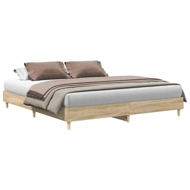 Berkfield Home Bed Frame No Mattress Sonoma Oak 200x200 cm Engineered Wood in Brown - image 1