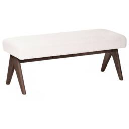 Wyld and Coco Boucle Bench Off-White and Brown Rubberwood Legs W118 x D46 x H48cm in White - thumbnail 3