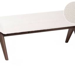 Wyld and Coco Boucle Bench Off-White and Brown Rubberwood Legs W118 x D46 x H48cm in White - thumbnail 2