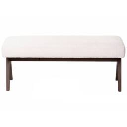 Wyld and Coco Boucle Bench Off-White and Brown Rubberwood Legs W118 x D46 x H48cm in White - thumbnail 5