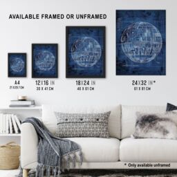"Artery8 Space Station Blueprint Star Design Death Wall Art Print in Blue - Size: W24"" x H32""" - thumbnail 3